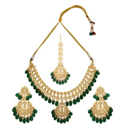 Kundan Necklace Set With Earrings And Maang Tikka